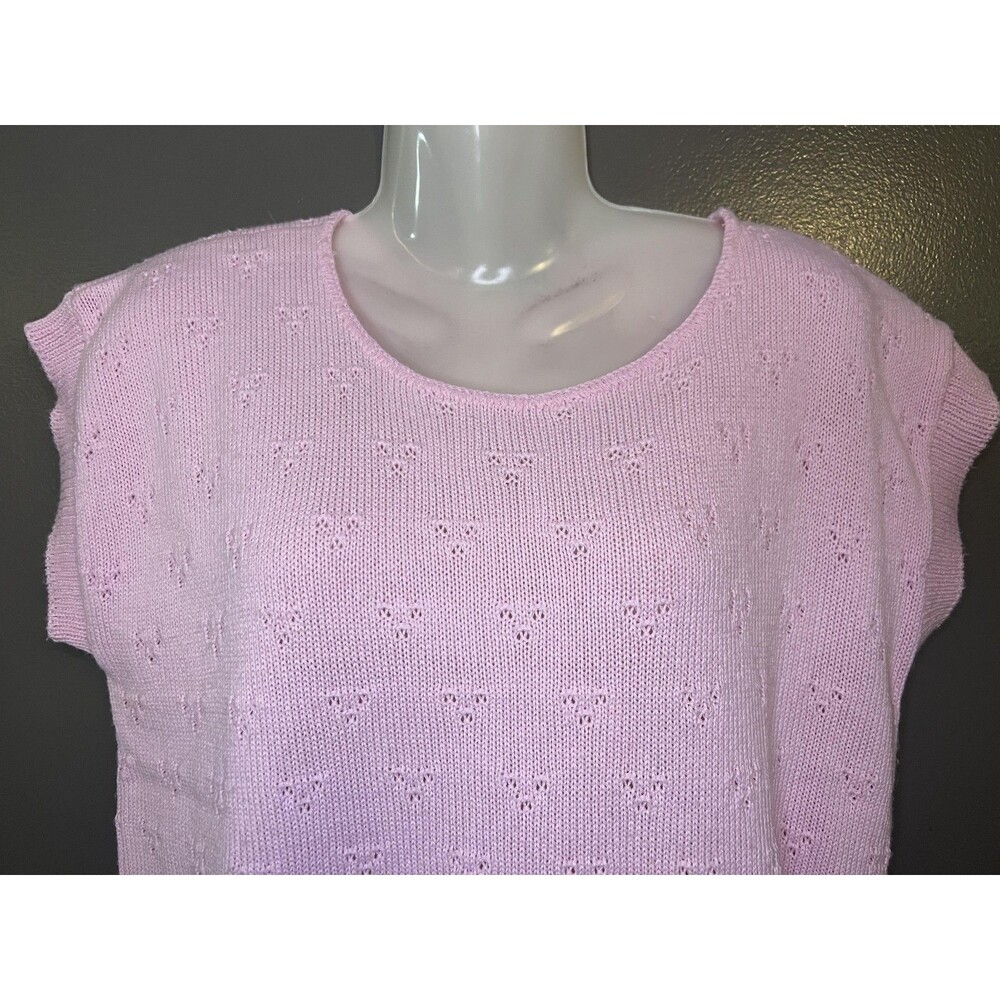 Vintage Cape Cod Sportswear Sweater Womens Med Pink Heart Eyelet Scoop Neck Knit